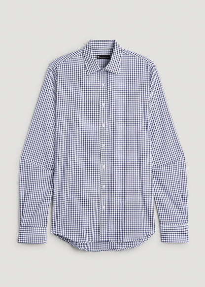 American Tall Men Oskar Easy Care Dress Shirt for Tall Men in Bright Blue Grid