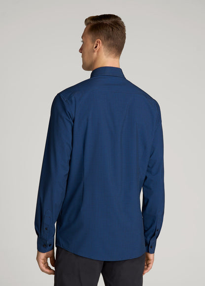 American Tall Men Traveler Stretch Dress Shirt in Black and Blue Micro Check