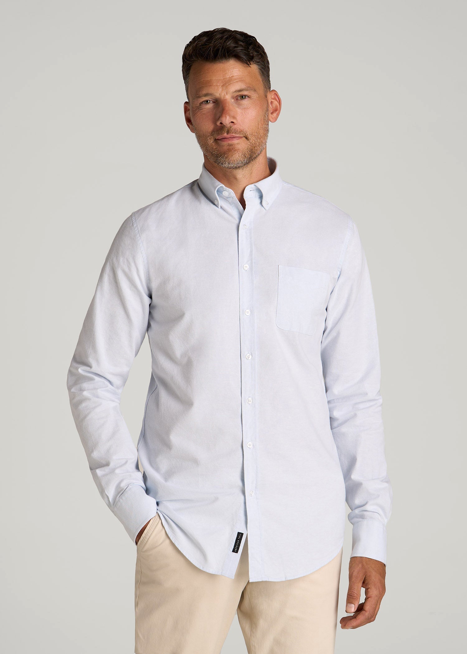 American Tall Men Washed Oxford Shirt for Tall Men in Light Blue