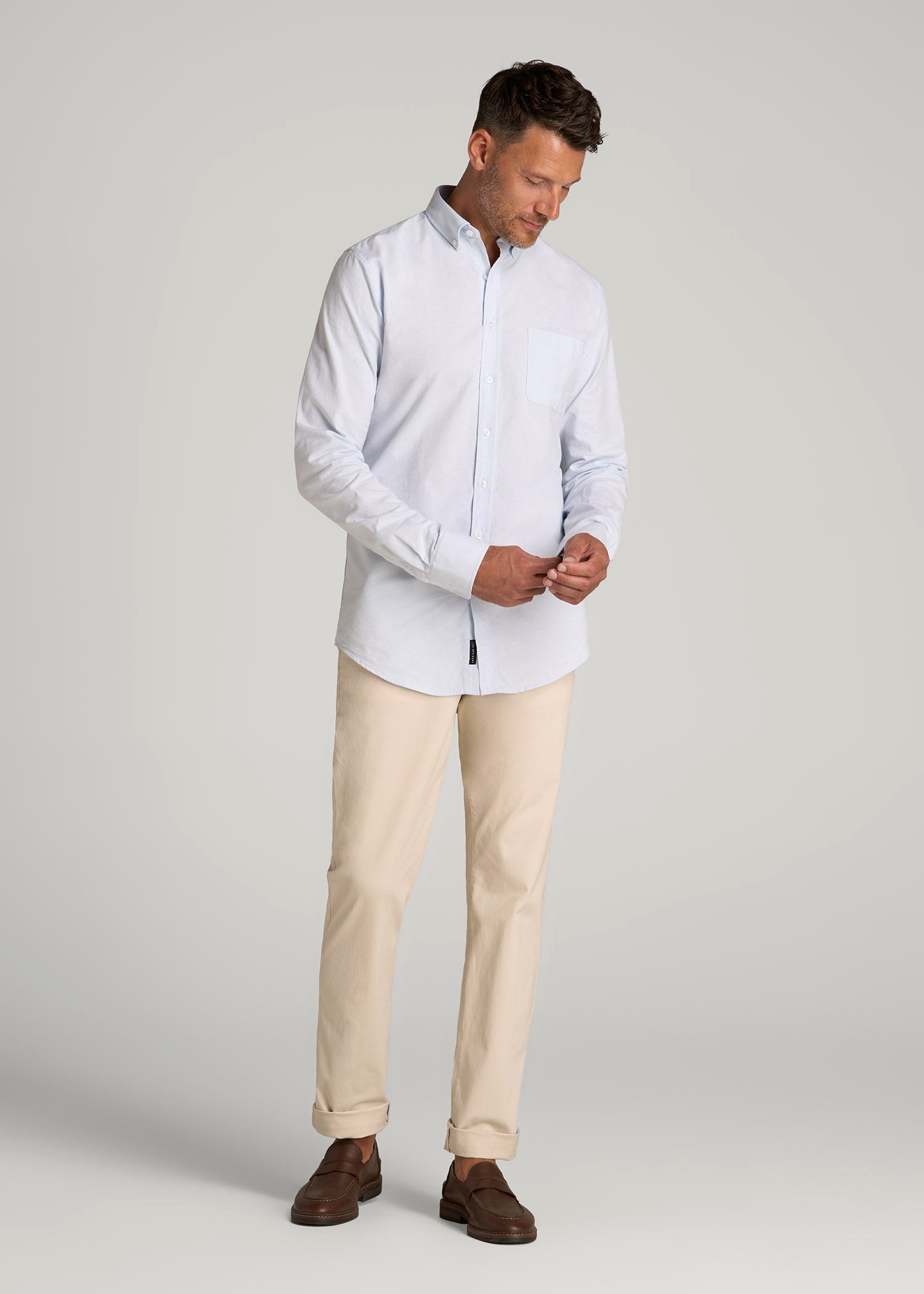 American Tall Men Washed Oxford Shirt for Tall Men in Light Blue