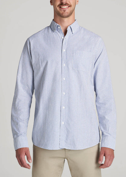 American Tall Men Washed Oxford Shirt for Tall Men in Blue Banker Stripe