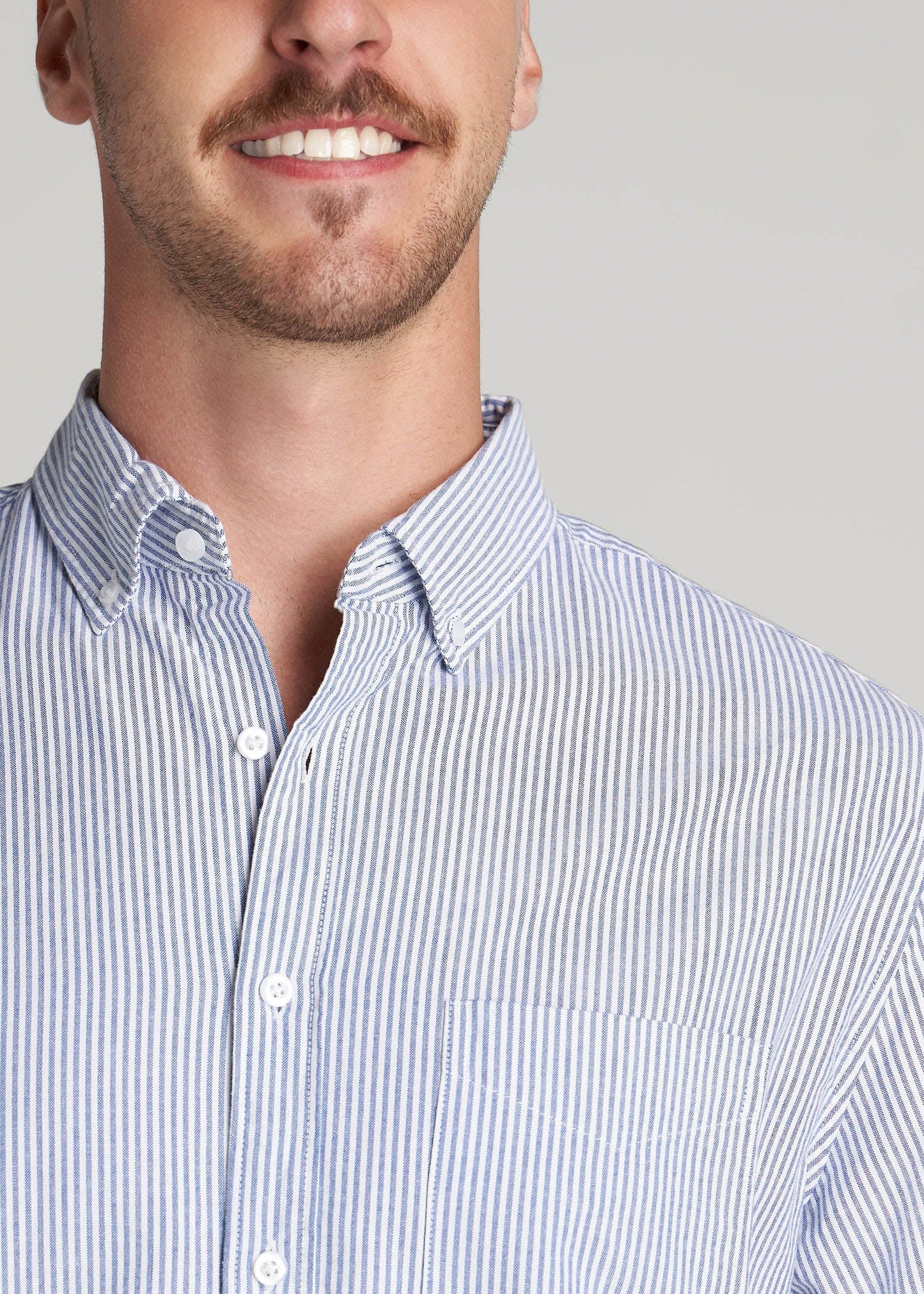American Tall Men Washed Oxford Shirt for Tall Men in Blue Banker Stripe