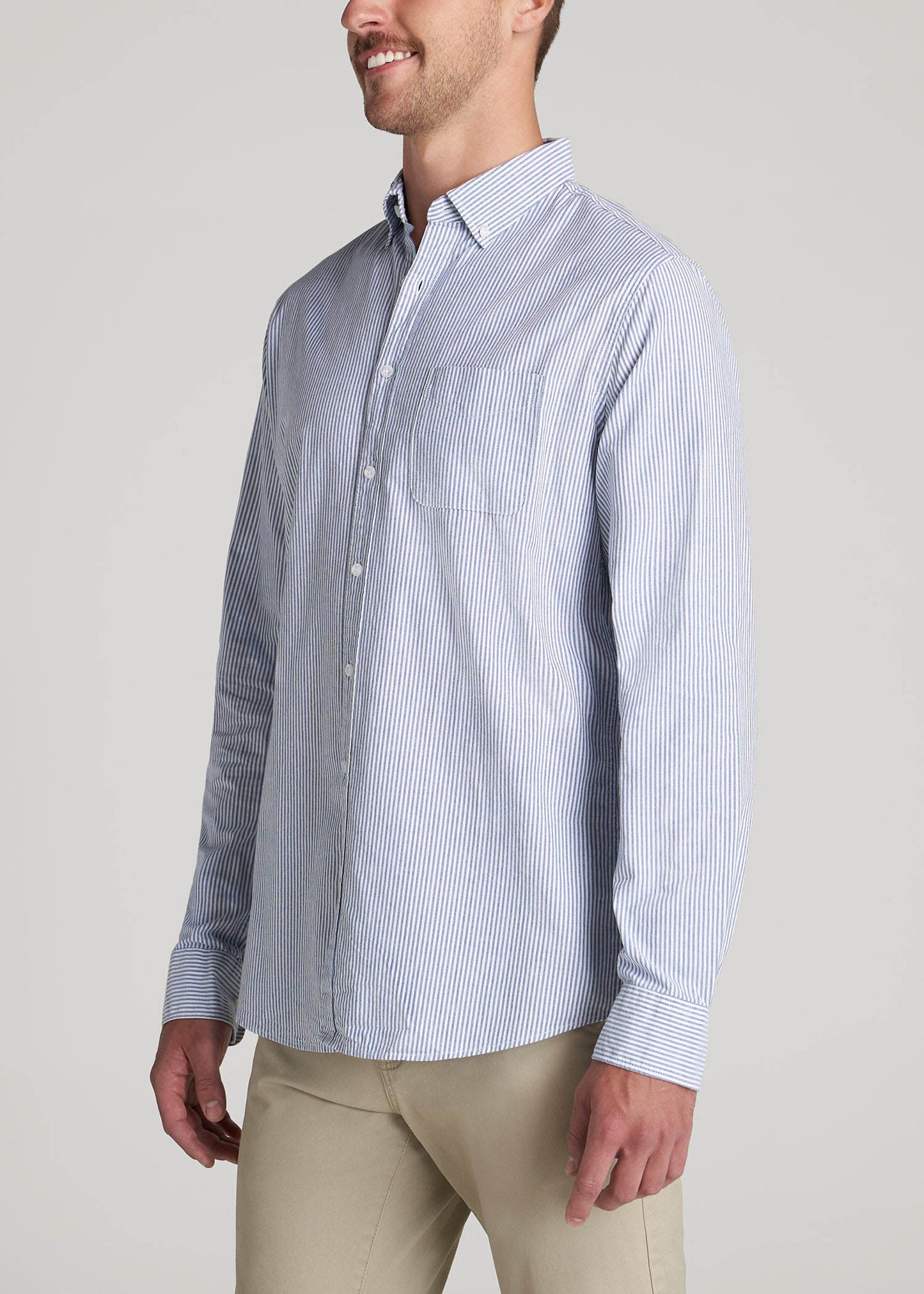 American Tall Men Washed Oxford Shirt for Tall Men in Blue Banker Stripe