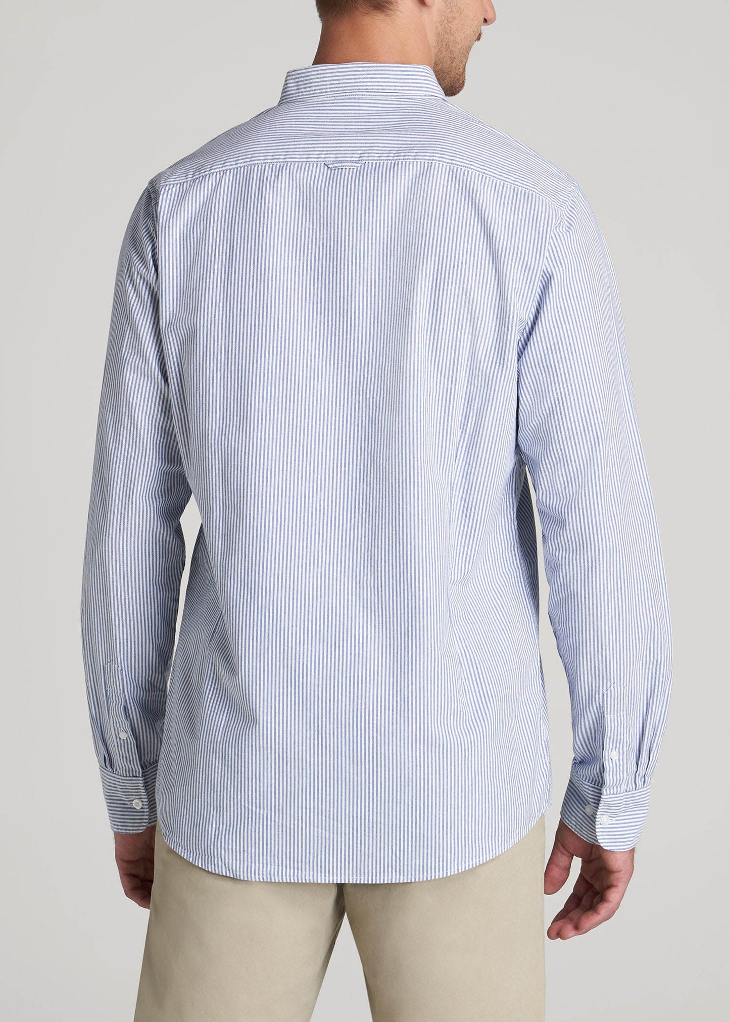American Tall Men Washed Oxford Shirt for Tall Men in Blue Banker Stripe
