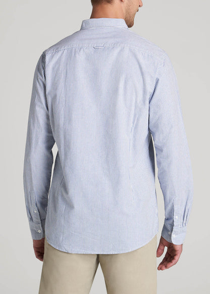 American Tall Men Washed Oxford Shirt for Tall Men in Blue Banker Stripe