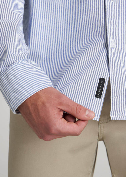 American Tall Men Washed Oxford Shirt for Tall Men in Blue Banker Stripe