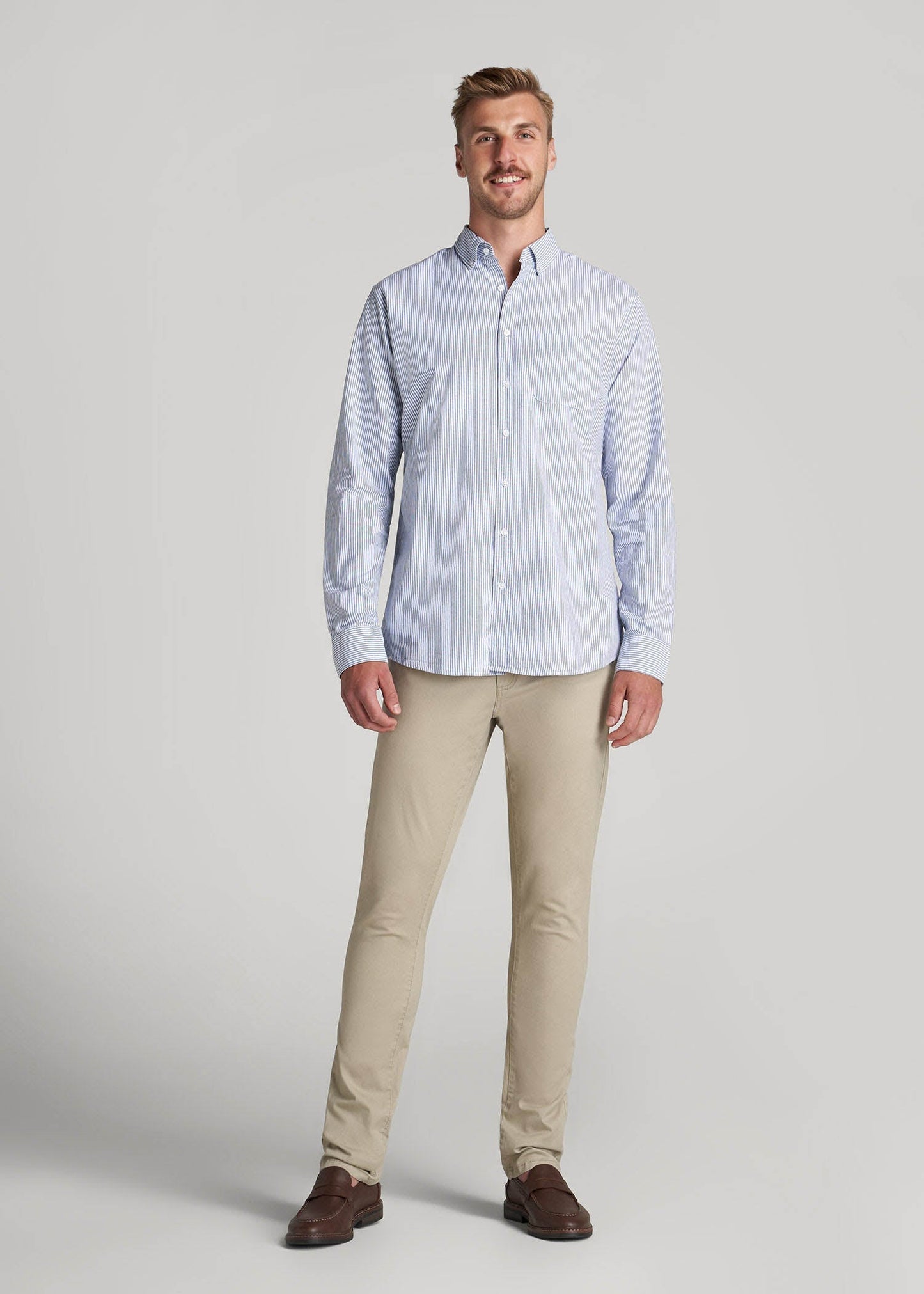 American Tall Men Washed Oxford Shirt for Tall Men in Blue Banker Stripe