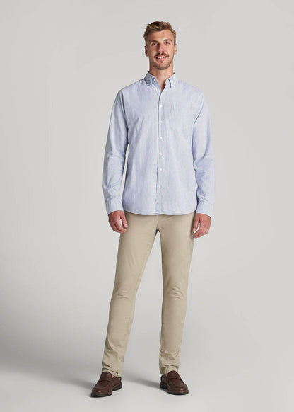 American Tall Men Washed Oxford Shirt for Tall Men in Blue Banker Stripe