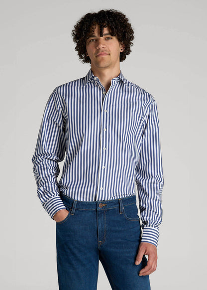 American Tall Men Premium Dress Shirt for Tall Men in Bold Blue Stripe