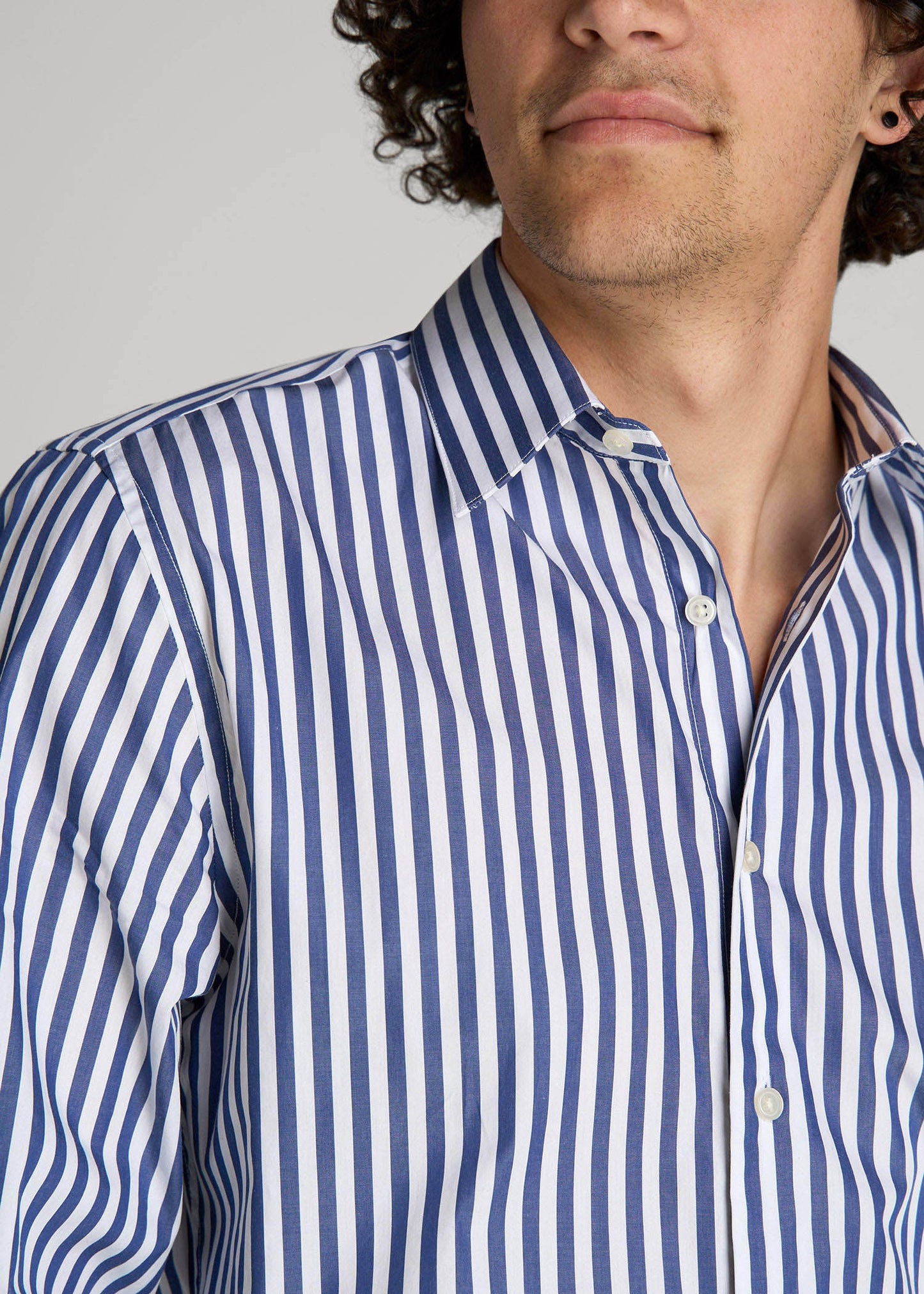 American Tall Men Premium Dress Shirt for Tall Men in Bold Blue Stripe
