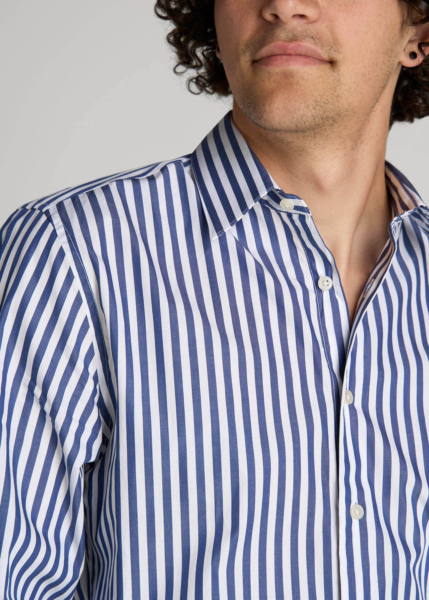 American Tall Men Premium Dress Shirt for Tall Men in Bold Blue Stripe