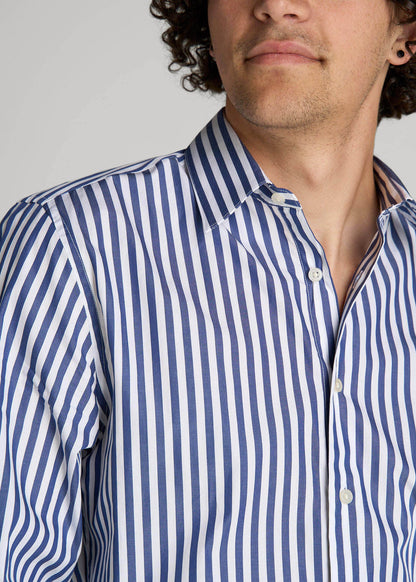 American Tall Men Premium Dress Shirt for Tall Men in Bold Blue Stripe