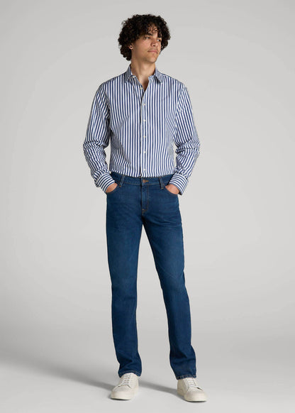 American Tall Men Premium Dress Shirt for Tall Men in Bold Blue Stripe