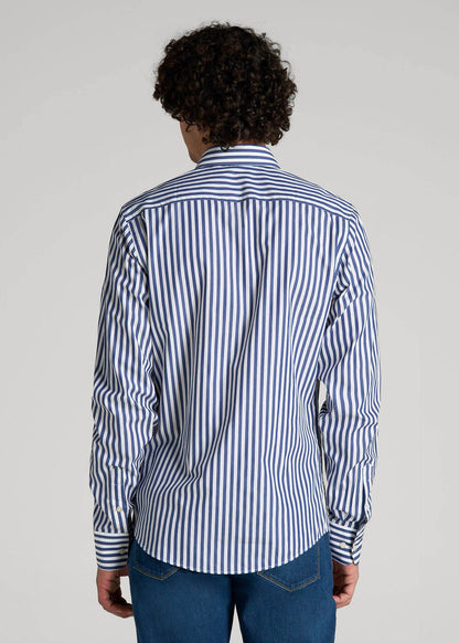 American Tall Men Premium Dress Shirt for Tall Men in Bold Blue Stripe