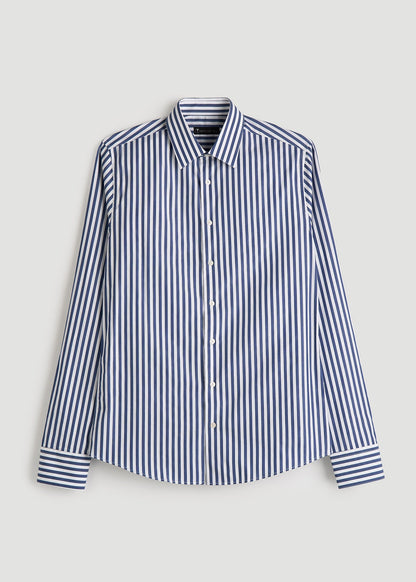 American Tall Men Premium Dress Shirt for Tall Men in Bold Blue Stripe
