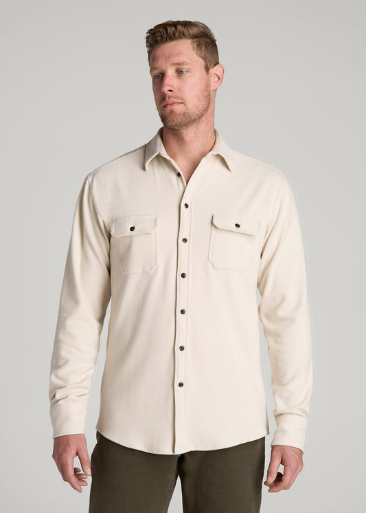 American Tall Men Stretch Flannel Button Shirt for Tall Men in Soft Beige