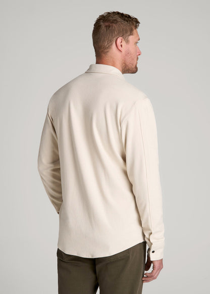 American Tall Men Stretch Flannel Button Shirt for Tall Men in Soft Beige