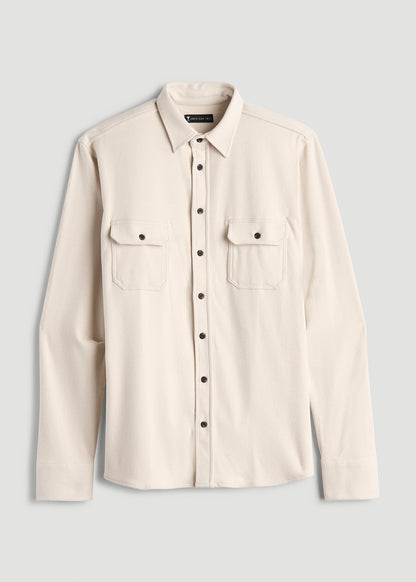 American Tall Men Stretch Flannel Button Shirt for Tall Men in Soft Beige
