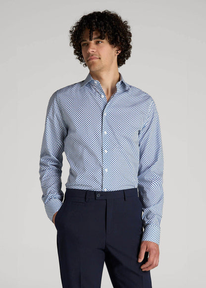 American Tall Men Premium Dress Shirt for Tall Men in Blues Check