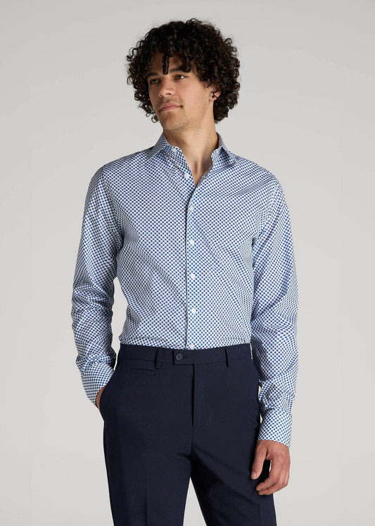 American Tall Men Premium Dress Shirt for Tall Men in Blues Check