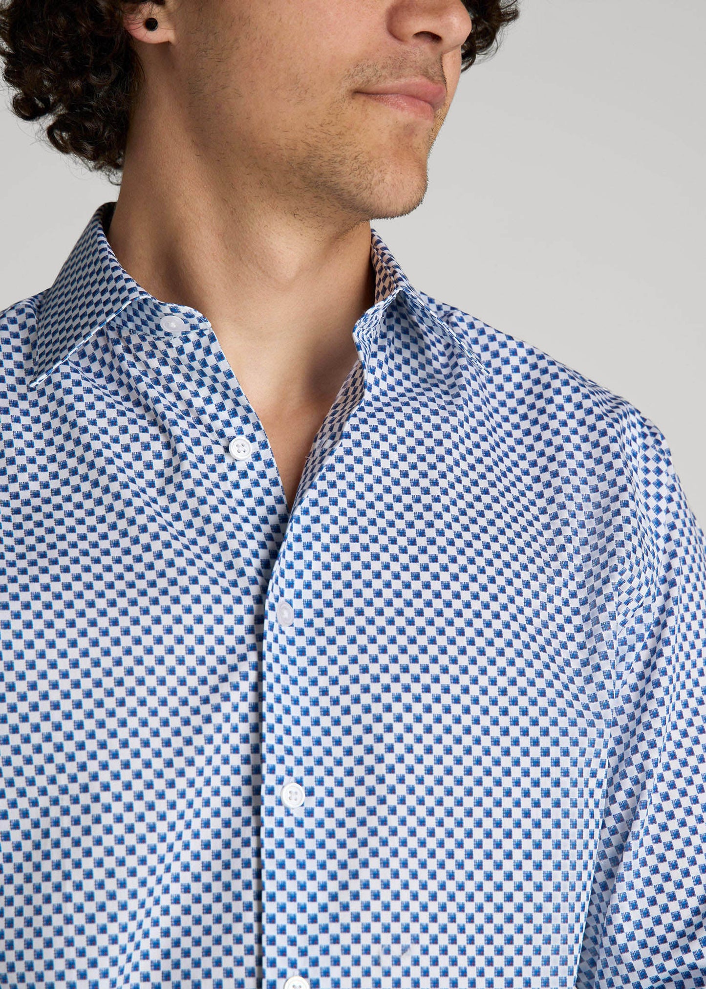 American Tall Men Premium Dress Shirt for Tall Men in Blues Check