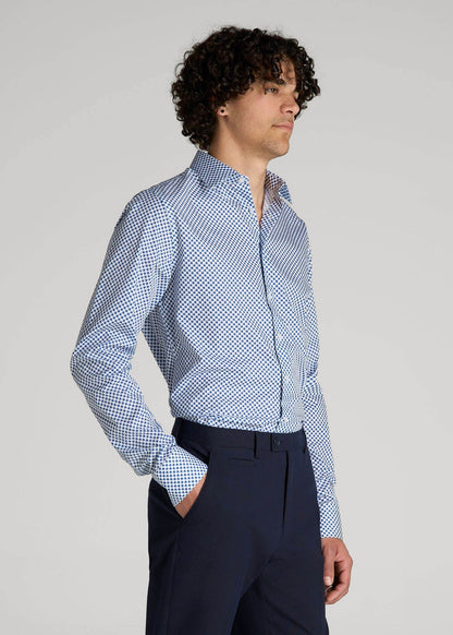 American Tall Men Premium Dress Shirt for Tall Men in Blues Check