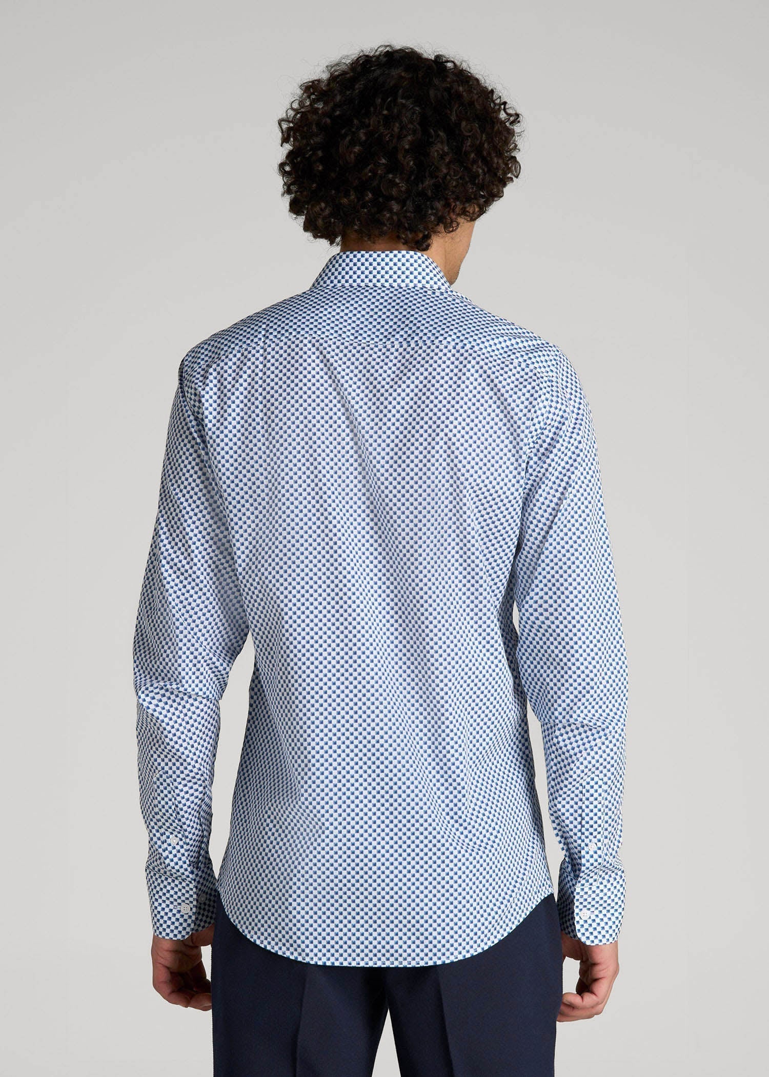 American Tall Men Premium Dress Shirt for Tall Men in Blues Check