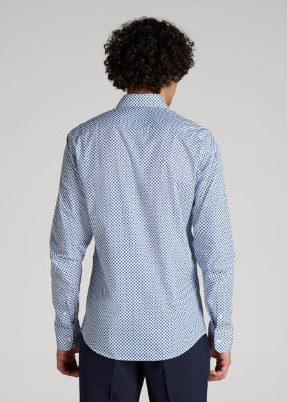 American Tall Men Premium Dress Shirt for Tall Men in Blues Check