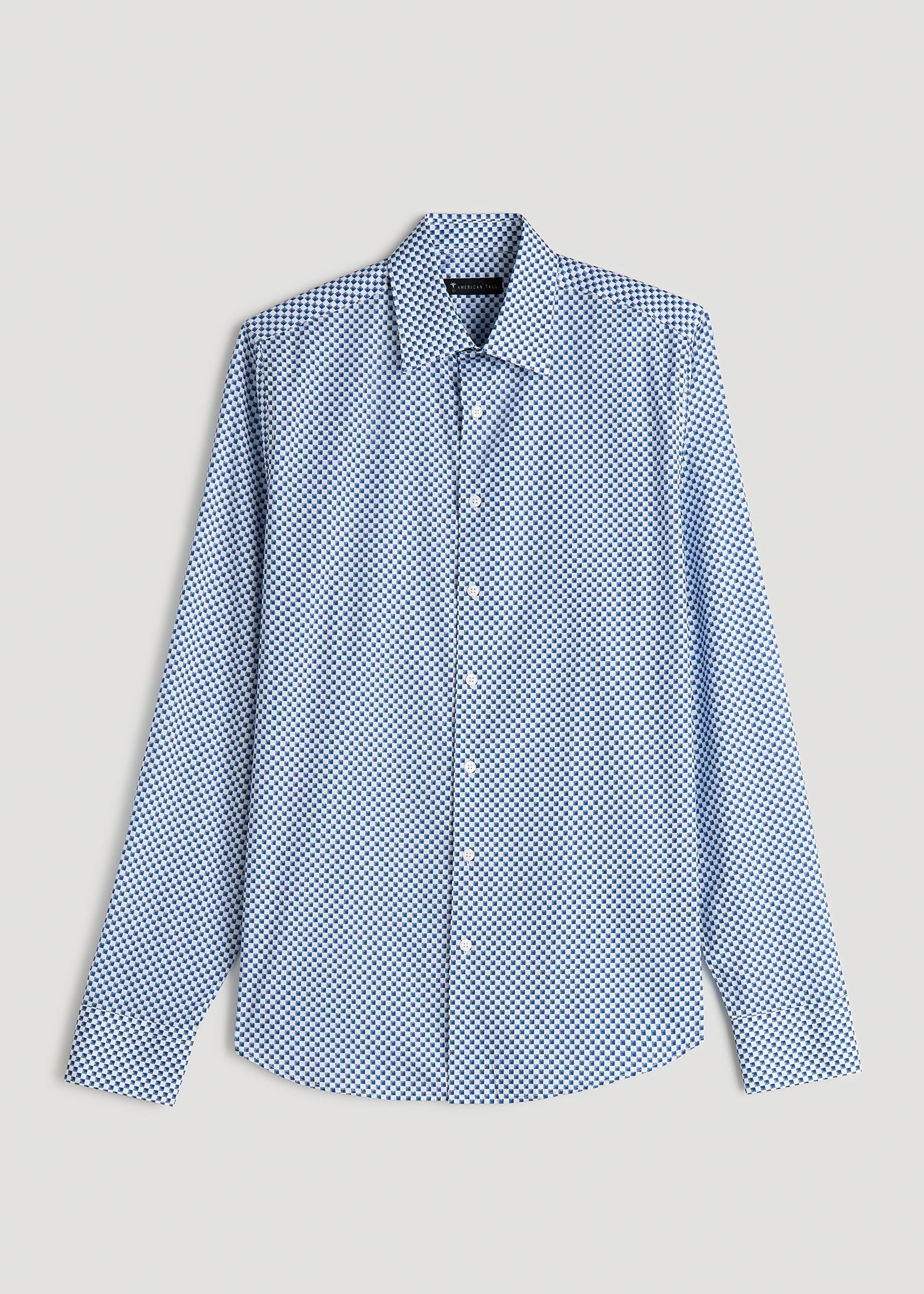 American Tall Men Premium Dress Shirt for Tall Men in Blues Check