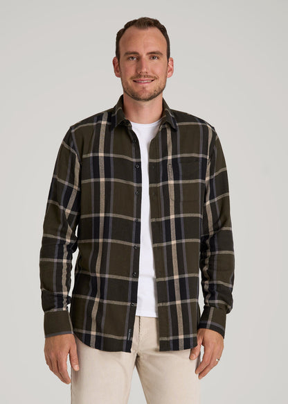 American Tall Men Nelson Flannel Shirt for Tall Men in Olive Plaid