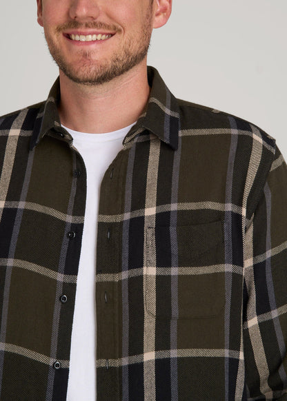 American Tall Men Nelson Flannel Shirt for Tall Men in Olive Plaid