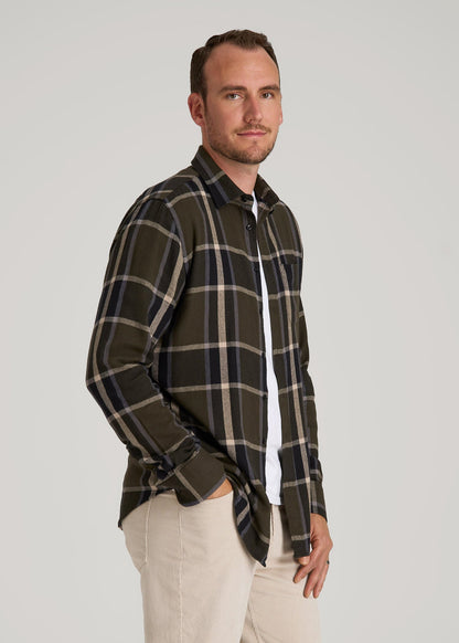 American Tall Men Nelson Flannel Shirt for Tall Men in Olive Plaid