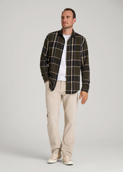 American Tall Men Nelson Flannel Shirt for Tall Men in Olive Plaid
