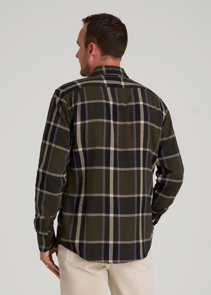 American Tall Men Nelson Flannel Shirt for Tall Men in Olive Plaid