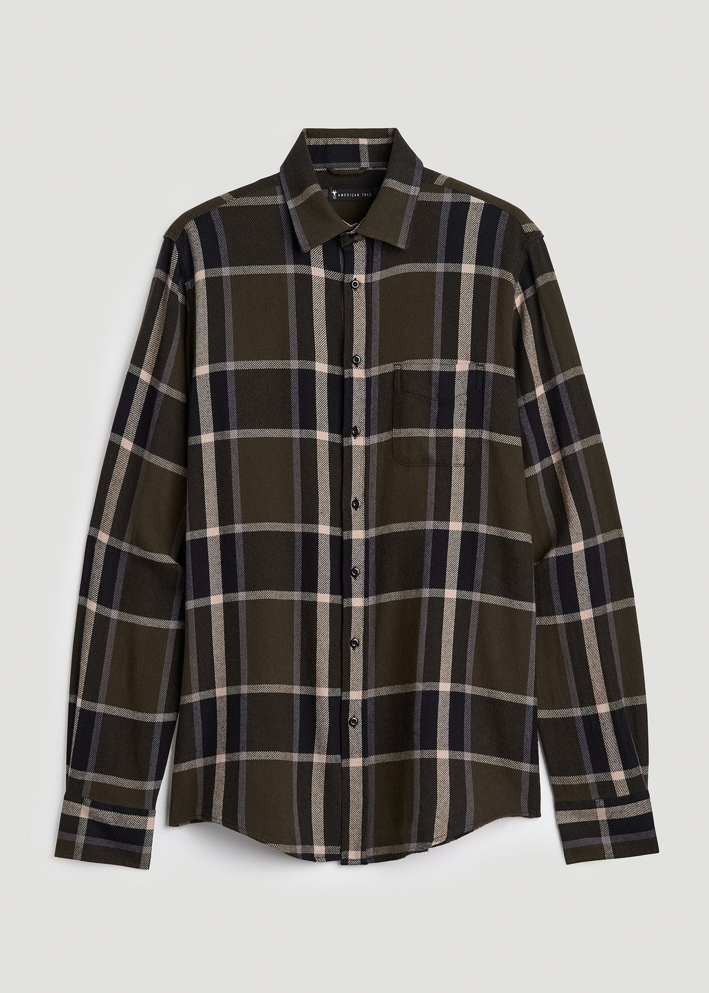 American Tall Men Nelson Flannel Shirt for Tall Men in Olive Plaid