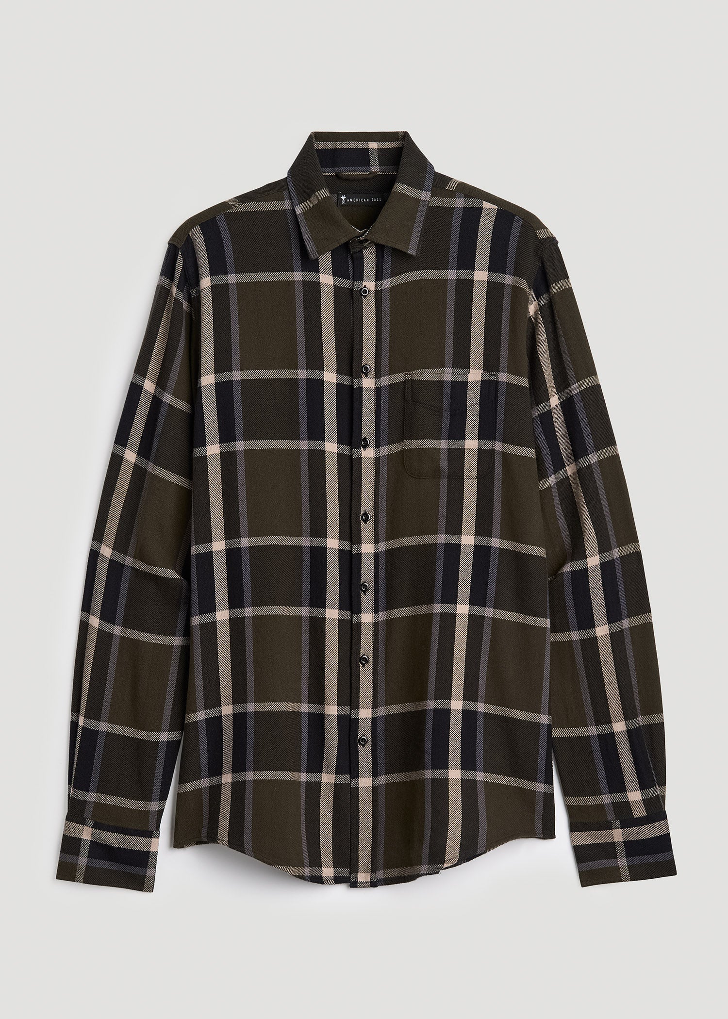 American Tall Men Nelson Flannel Shirt for Tall Men in Olive Plaid