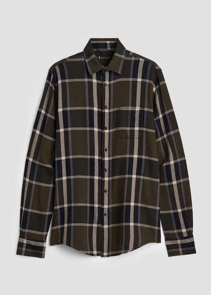 American Tall Men Nelson Flannel Shirt for Tall Men in Olive Plaid