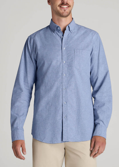 American Tall Men Washed Oxford Shirt for Tall Men in Dark Sky Blue