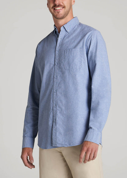 American Tall Men Washed Oxford Shirt for Tall Men in Dark Sky Blue