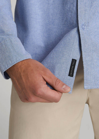 American Tall Men Washed Oxford Shirt for Tall Men in Dark Sky Blue