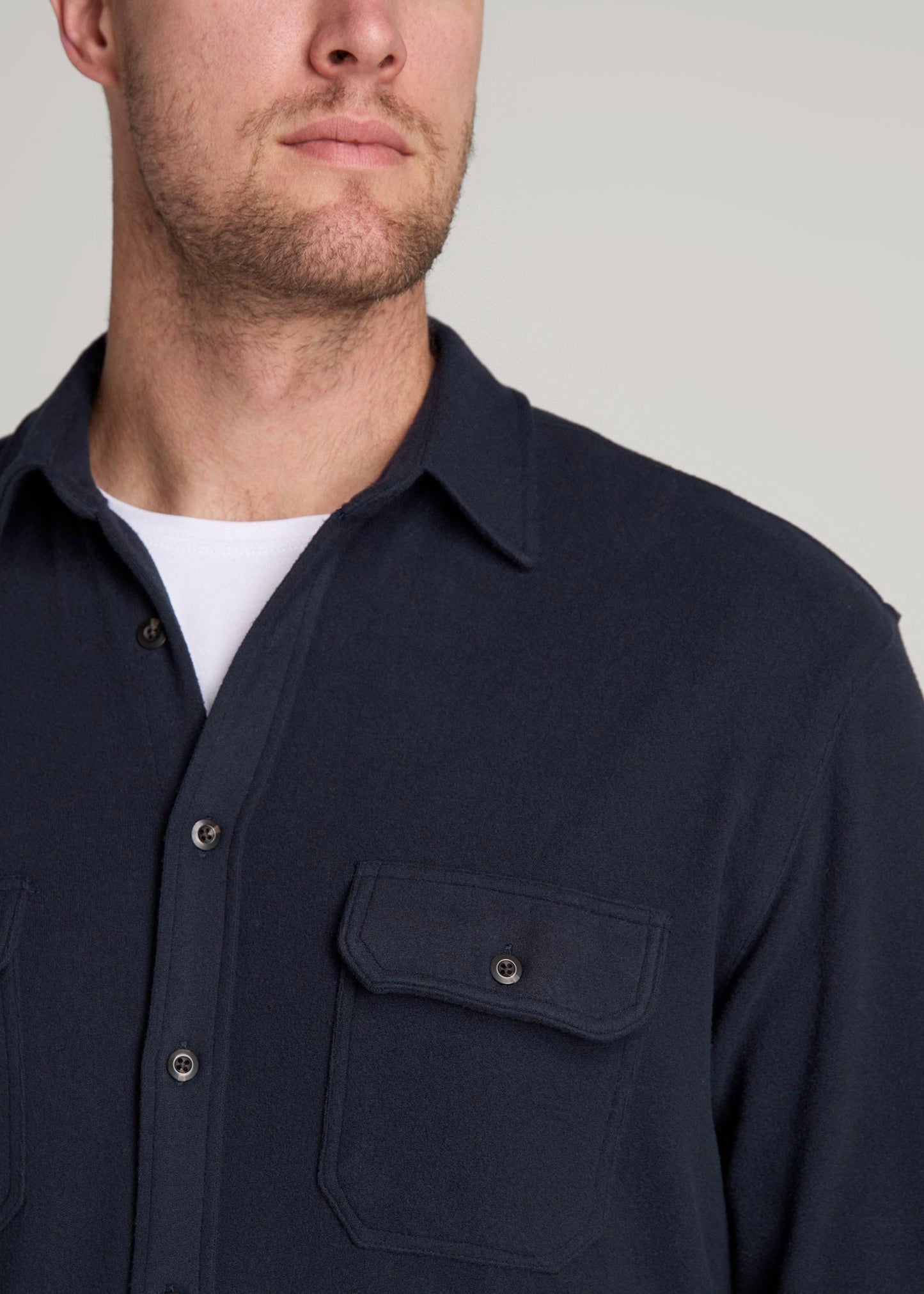 American Tall Men Stretch Flannel Button Shirt for Tall Men in True Navy