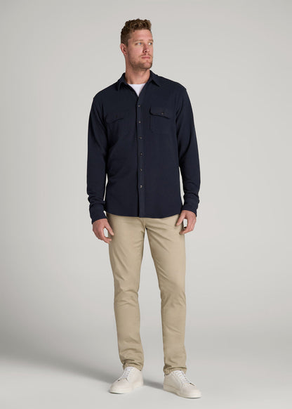 American Tall Men Stretch Flannel Button Shirt for Tall Men in True Navy