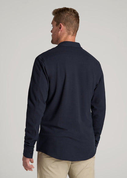 American Tall Men Stretch Flannel Button Shirt for Tall Men in True Navy