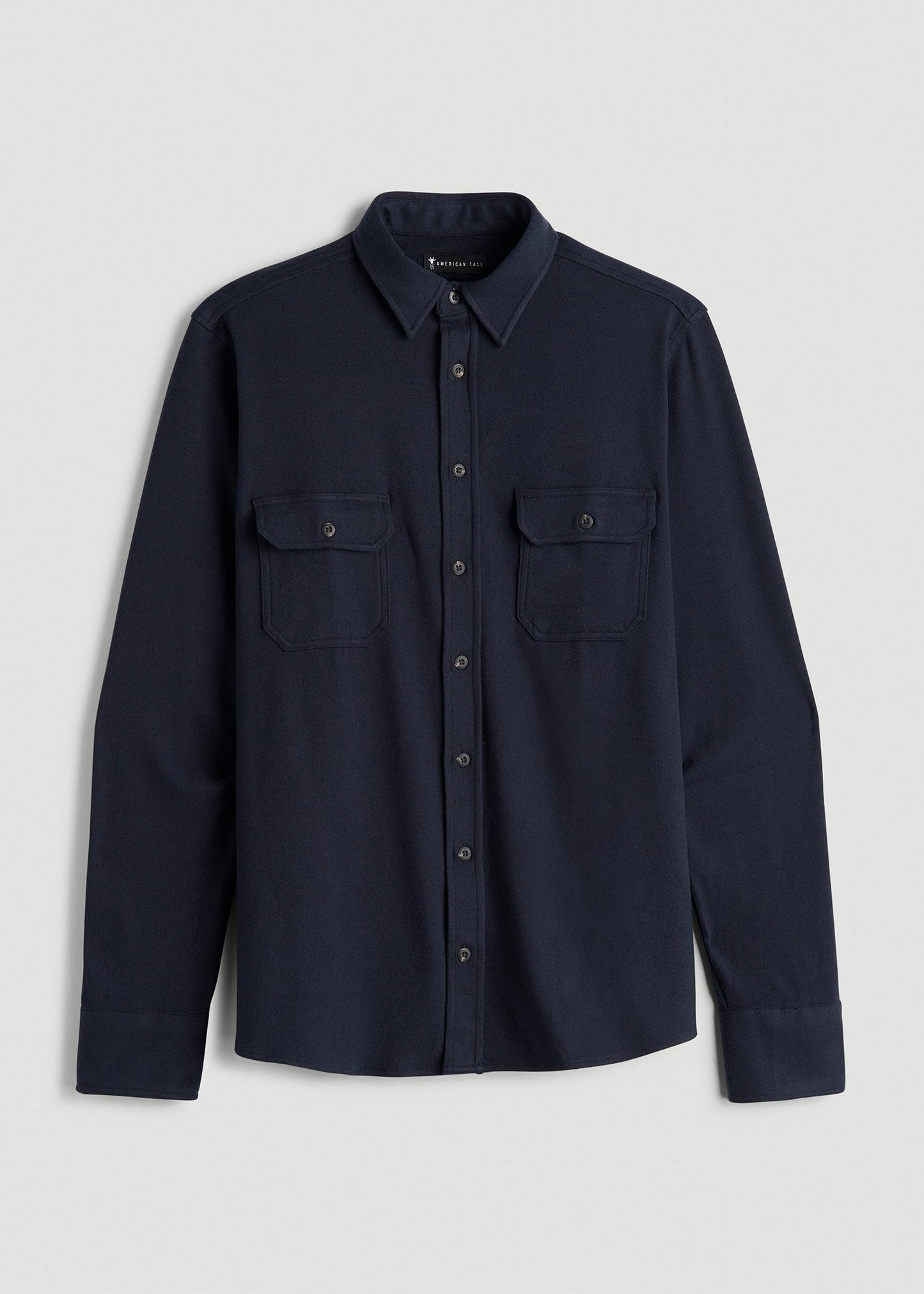 American Tall Men Stretch Flannel Button Shirt for Tall Men in True Navy