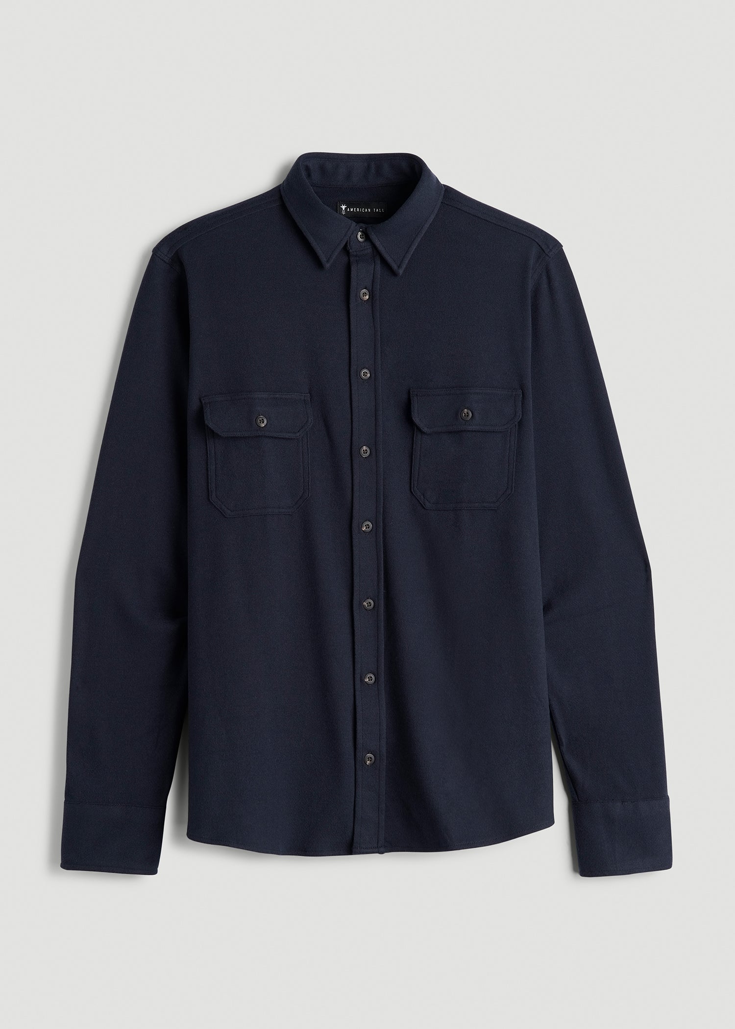 American Tall Men Stretch Flannel Button Shirt for Tall Men in True Navy