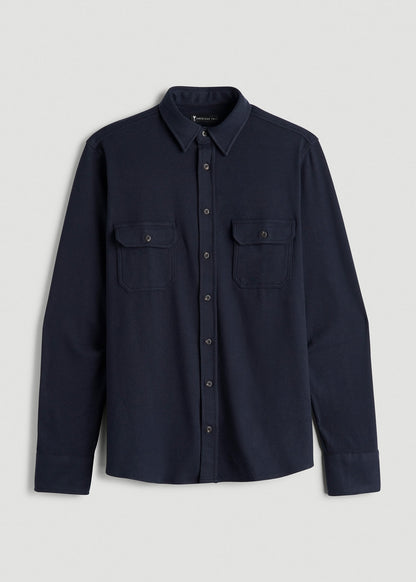 American Tall Men Stretch Flannel Button Shirt for Tall Men in True Navy