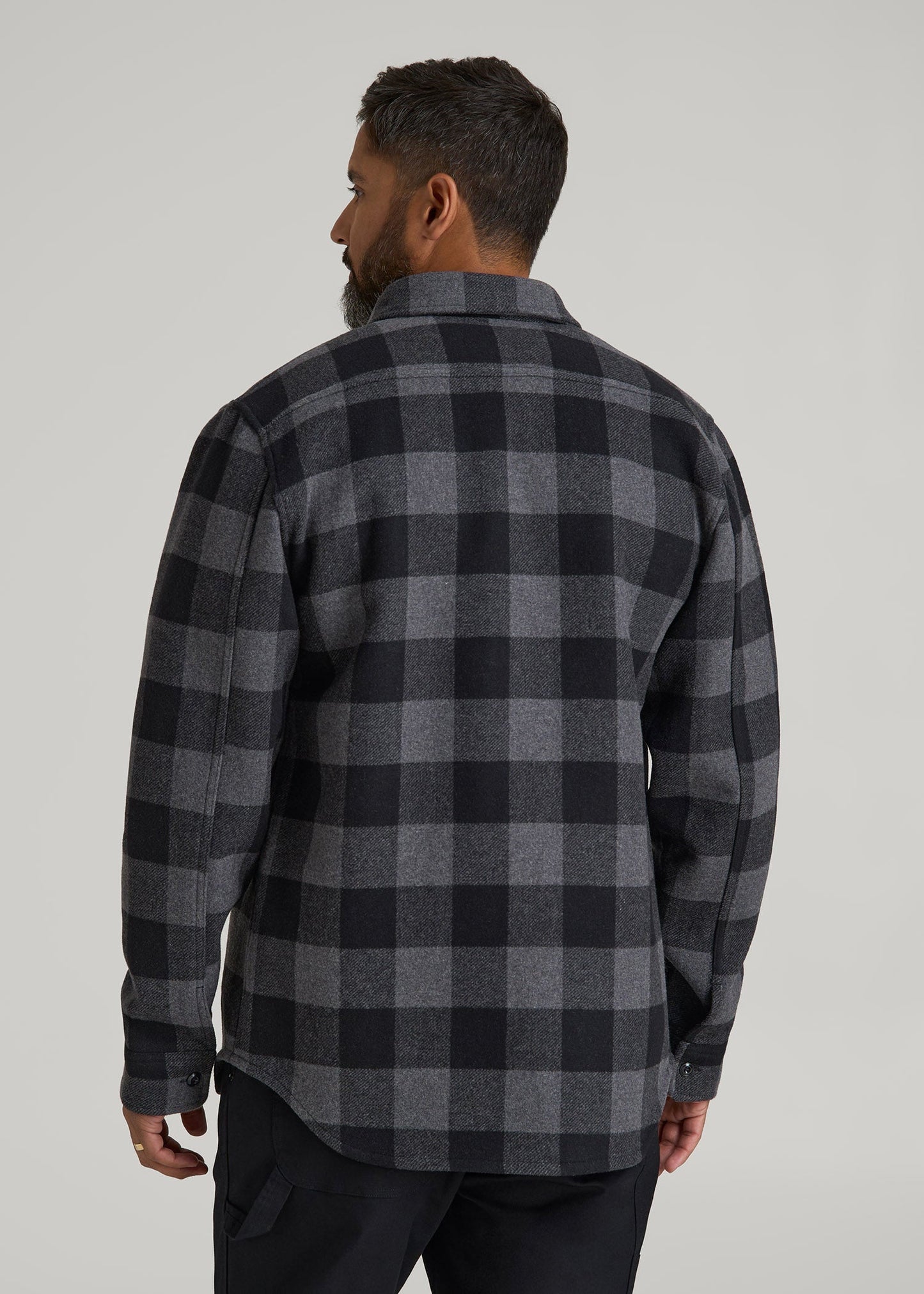 American Tall Men LJ&S Wool Blend Shirt Jacket for Tall Men in Black and Grey Check