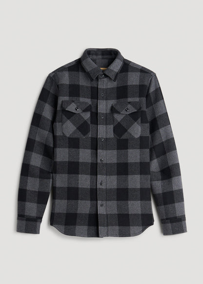 American Tall Men LJ&S Wool Blend Shirt Jacket for Tall Men in Black and Grey Check