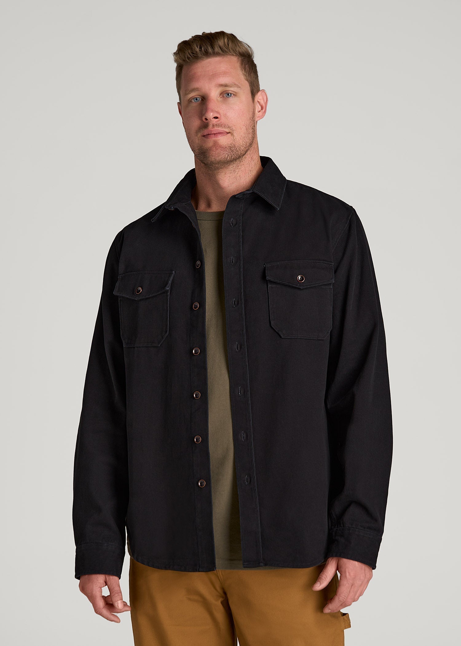 American Tall Men LJ&S Heavyweight Cotton Twill Overshirt for Tall Men in Vintage Black