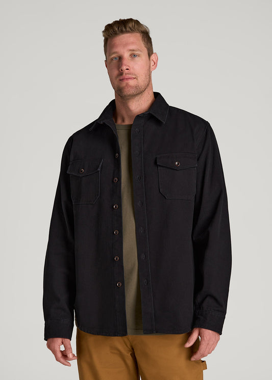 American Tall Men LJ&S Heavyweight Cotton Twill Overshirt for Tall Men in Vintage Black
